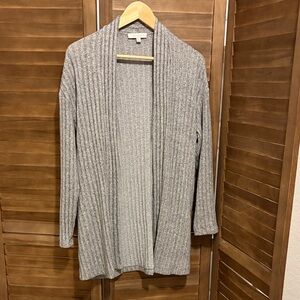Anthropologie Gray Ribbed Open Cardigan